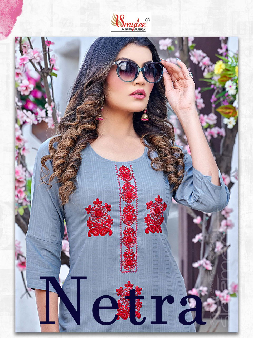 Rung Netra 01-08 Wholesale Embroidery Kurtis Catalog